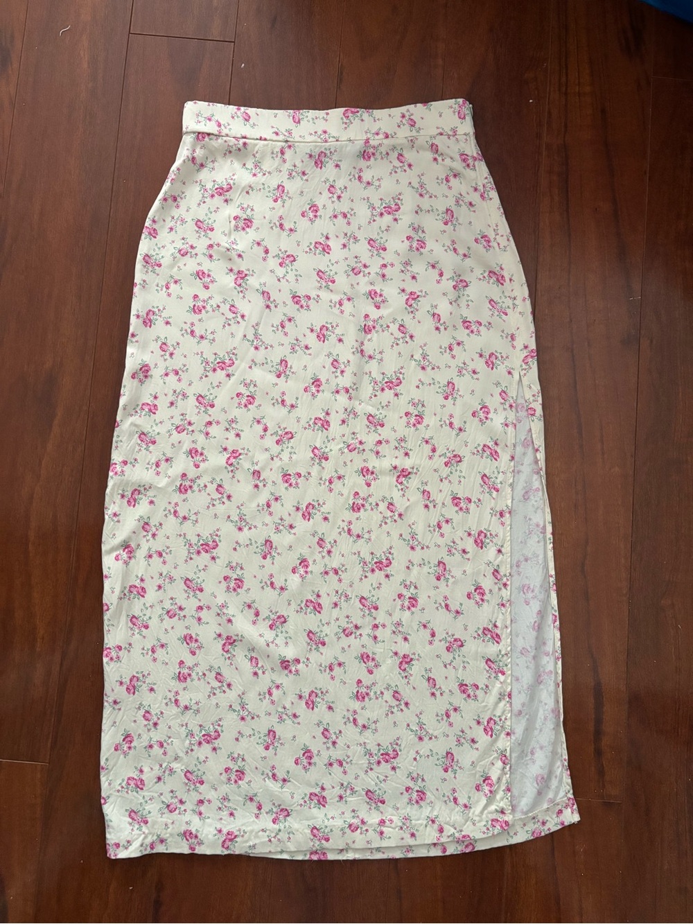 Floral Pink & Cream Midi Pencil Skirt